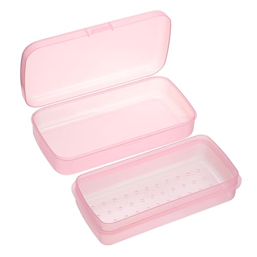 JUXYES Plastic Sterilizing Tray for Nail Art Accessories Tools, Portable Nail Art Tool Sterilizer Tray with Strainer, Fully Transparent Storage Box Organizer for Tweezer, Manicure Tools - color: Pink, size: Pack of 1