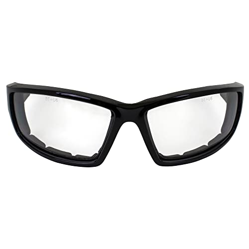 Birdz Eyewear Swoop Anti-Fog Padded Motorcycle Sunglasses Riding Glasses 2 Pairs Black Frame with Clear & Smoke Lenses for Day & Night ANSI Z87 .1 (Clear/Smoke)