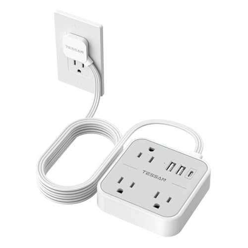 Extension Cord Flat Long Power Strip 15 FT, TESSAN Surge Protector Power Strip with USB Ports (1 USB C), Flat Wall Outlet Extender with 3 Outlets for Home, Office, School, Dorm Room Essentials - color: Grey White, size: 15FT