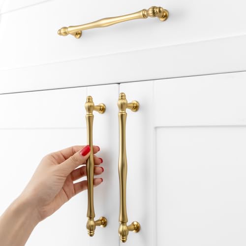 10 Pack 6-1/4 Inch Brushed Gold Cabinet Pulls Gold Cabinet Handles Gold Hardware for Kitchen Cabinets 2510 Drawer Dresser Cupboard Bedroom Bathroom - color: Brushed Gold, size: 6-1/4 In Hole Distance