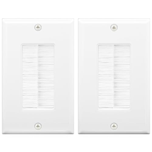 VCE Brush Wall Plate Cable Pass Through, Single Gang Decorator Wall Cover for Low Voltage Cables, In-Wall Cable Management for Wall Mount TV (White), 2-Pack - color: White
