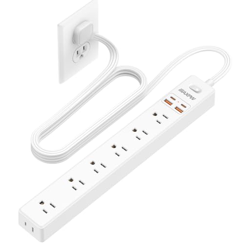 6 Ft Power Strip Surge Protector - 7 Outlets 4 USB Ports (2 USB C), Ultra Thin Flat Extension Cord & Flat Plug, 1700 Joules, Wall Mount, Desk Charging Station for Home Office Dorm, White - color: White, size: 6 FT