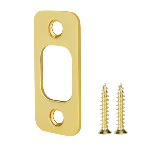 Deadbolt Strike Plate, Round Corner, Solid Stainless Steel, 1" X 2 1/4“, Heavy Duty - 1 Pack, Gold - color: Gold