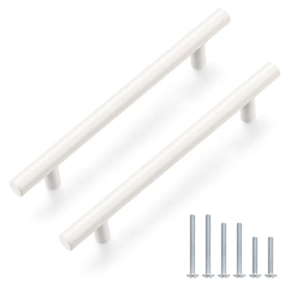 Probrico 5 Pack Hole Centers (128mm) 5inch White Kitchen Cabinet Handles Stainless Steel White Cabinet Pulls Round T Bar Pull Handle for Cabinets and Drawers Total Length 7.5inch - color: White, size: Hole Centers: 5"