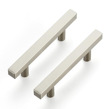 10 Pack Brushed Nickel Cabinet Handles with 3 Inch (76 mm) Hole Center, Square Kitchen Hardware for Cabinets & Drawers, Stainless Steel Pulls, 5 Inch Overall Length - color: Brushed Nickel Square T-Shaped, size: 3" Hole Center