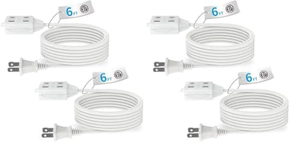 TiFFCOFiO Indoor Extension Cord, 2 Prong 6 Feet Extension Cord, 3 Polarized Outlets with Safety Slide Windows,13A/1625W, 16 AWG, 4 Packs - size: 4 Packs