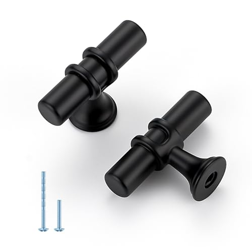 HOME EDIT Matte Black Cabinet Knobs Handles, Single Hole Modern T-Bar Drawer Pulls, Decorative Hardware for Cabinets, Dressers, and Drawers, 10 Pack - color: Matte Black, size: Single Hole