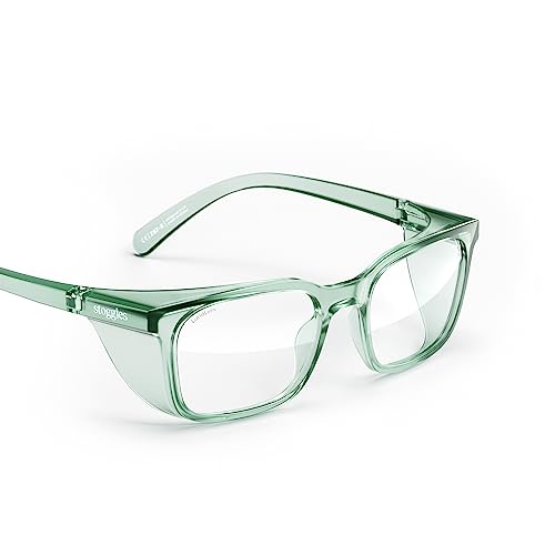 Stoggles Rectangle Z87.1 Certified Safety Glasses, Blue-Light, UV Blocking Lens, Top & Side Shield, Anti-Fog, Stylish Eyewear - color: Moss, size: Medium Low Bridge Fit