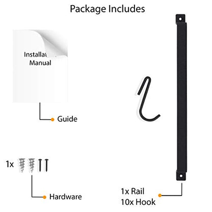 Wallniture Gourmet Kitchen Rail with 10 Hooks, Wall Mounted Wrought Iron Hanging Utensil Holder Rack with Black 17 Inch