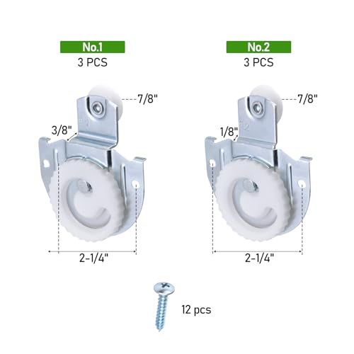 6-Piece Sliding Closet Door Roller Set, Upgraded Bearing Top Roller Kit with Adjustable Screws and Hooks Hardware Replacement for Smooth Sliding Wardrobe/Closet/Cabinet Doors