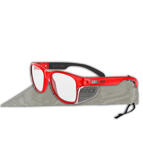 MAGID Y50 Safety Glasses for Construction | Red Frame — 1 Pair, Clear Lens | Side Shields, ANSI Z87.1+, Anti-Fog, Scratch-Resistant, 99.9% UV Protection, Polycarbonate Lens - color: Clear Lens | Red Frame, size: 1 Pair