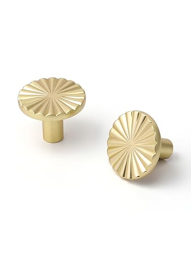 5 Pack Brushed Gold Cabinet Knobs Brass Flat Drawer Pulls Kitchen Cupboard Bathroom Dresser Cabinet Hardware Handles Zinc Alloy - color: Brushed Gold, size: Knob