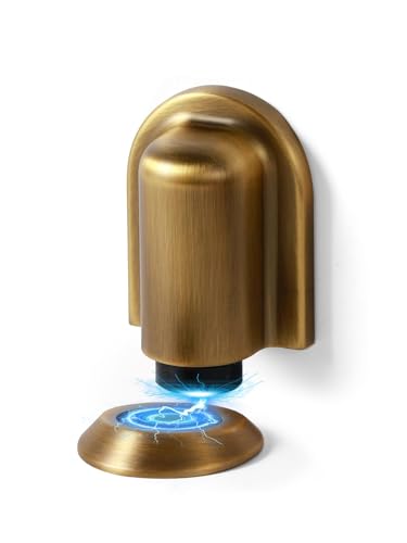 1 Pack Antique Brass Door Stopper Magnetic Door Cathc Floor Mounted Door Stop Keep Door Open with Screws and Adhesive No Drilling - color: Antique Brass