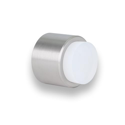EVI Door Stoppers | Stainless Steel Door Handle Stopper - Adhesive and Screw Fastening - Protector Rubber - 1.1x1.1In Wall Doorstop - color: Stainless Steel Matte - White Rubber