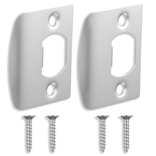 2 Pack Universal Door Strike Plate with Screws, 2-1/4 Inch x 1-7/16 Inch, Round Corner Strike Plates for Interior Doors Door Latch Plate