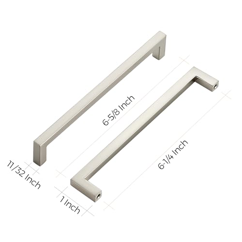 Ravinte 10 Pack Solid 6-1/4 Inch Center to Center Slim Square Bar Drawer Handles Cabinet Hardware - Brushed Nickel Kitchen Pulls - size: 6-1/4" Hole Center