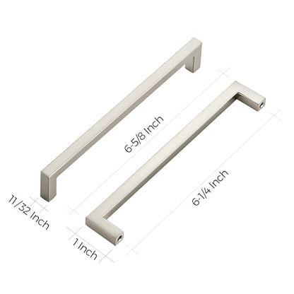 Ravinte 10 Pack Solid 6-1/4 Inch Center to Center Slim Square Bar Drawer Handles Cabinet Hardware - Brushed Nickel Kitchen Pulls - size: 6-1/4" Hole Center