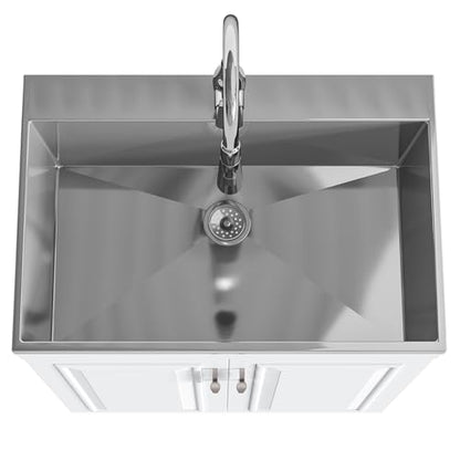 SIMPLIHOME Darwin All-in-One 28 inch Wide Utility Sink and Laundry Cabinet in Pure White Finish, Transitional Stainless Steel Sink Cabinet for Laundry Rooms with High-Arch Pull-Out Faucet and Storage - size: 28 Inch, style: Stainless Steel Sink