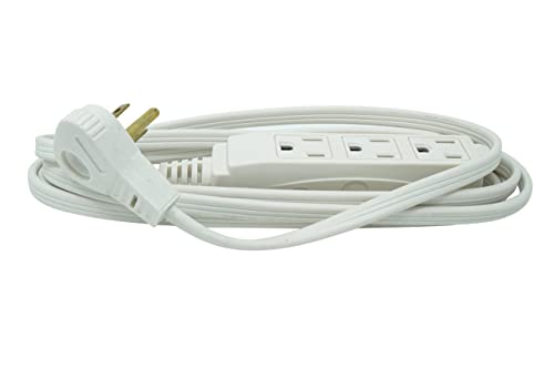 Woods Slimline Indoor Flat Extension Cord,8 Ft,16 Gauge Right Angle Plug,3 Polarized Outlets,125 Volts,White,2241,(Pack of 6) - size: 8 Foot (Pack of 6)