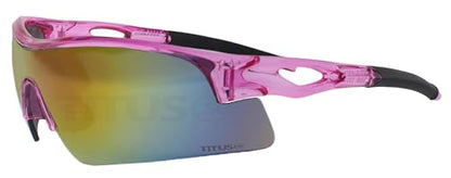 TITUS G20 All Sport Safety Glasses Shooting Eyewear Motorcycle Protection ANSI Z87+ Compliant - color: Pink Frame - Full Spectrum Mirror Lens - With Pouch