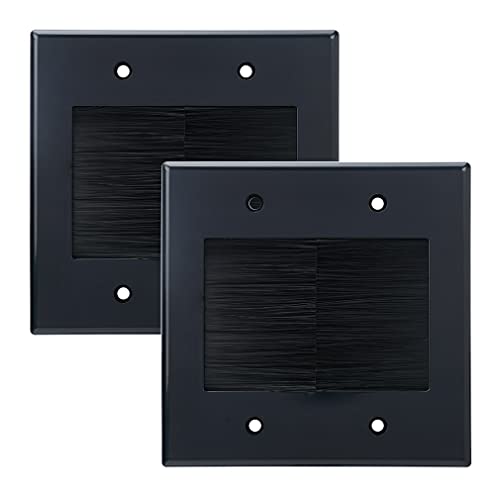2 Gang Brush Wall Plate (Black, 2 Pack), Double Gang Cable Wall Plate for Power Cords, Low Voltage Cables and Wires in-Wall Hiding - color: Black, 2 Pack, Wall Plate Cover