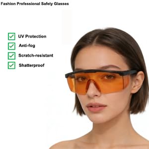 UV Light Safety Glasses Protection,UVC 400 Blue Light Blocking Protective Glasses Goggles,Ansi Z87 Adjustable Temples Eyewear, Shaded Shatterproof Scratch Resistant Safe Sunglasses with Case - color: Orange