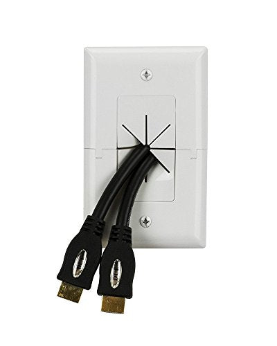 DATA COMM Electronics 45-0017-WH Split Style TV Outlet Covers Wall Plate w/ Flexible AV/HDMI Cable Pass-Through- Sturdy Wall Plate Cover For Electrical Outlets, Electrical 1-Gang, Standard Size, White - size: 1 Count (Pack of 1), style: White - TV Plate