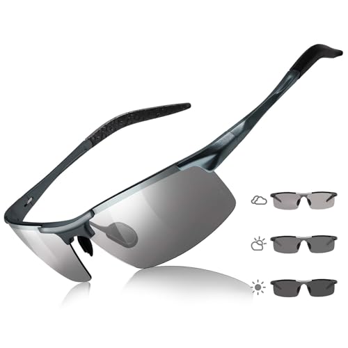 TJUTR Mens Photochromic Sunglasses Day & Night Driving Z87 Sun Glasses Polarized UV400 Protection Safety Glasses - color: B Gun/Z87 Photochromic Polarized Safety Lens