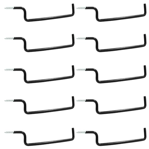 10 Pcs Screw in Ladder Hook Black Screw-in Garage Hooks 20.7cm/8.15" Bicycle Wall Mounted Hooks for Hanging Bike, Ladder, and Folding Chair - color: Black