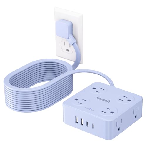 Extension Cord with Multiple Outlets, SMALLRT Flat Plug Power Strip, 10FT Power Strips with Surge Protection with USB Ports, 8 Outlets, Surge Protector Outlet Extender for Home Office Supplies, Blue - color: Blue, size: 10 Ft