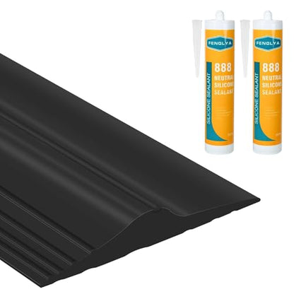 ToLanbbt 20Ft/6.1M Universal Garage Threshold Seal Strip with 300ml Black Adhesives, Garage Door Bottom Weatherproof Strip Rubber DIY Weather Stripping Replacement (Black) - color: Black, size: 20 Ft (incl. 2 adhesives)