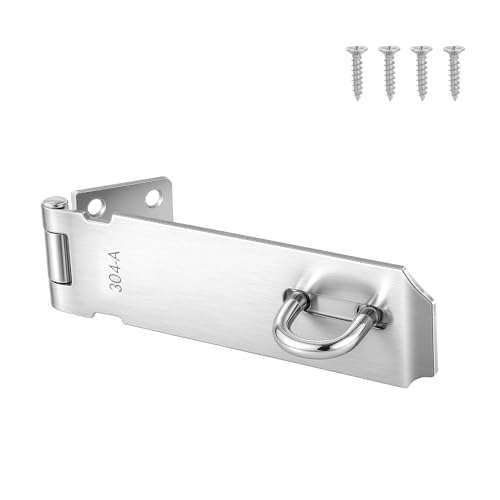 Door Hasp Latch Lock, 5 Inch 304 Stainless Steel Safety Packlock Clasp, Brushed Finish, Extra Thick Hinge Lock with Screws for Gates,Doors,Cabinets, Closets