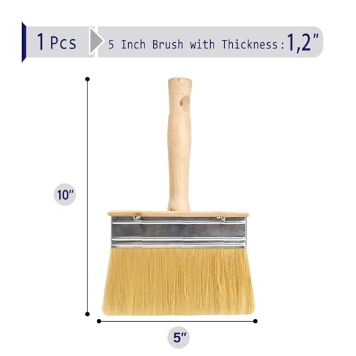 Deck Brush for Deck Stain Applicator，5” Paint Brush for Quick Decking，Stain Brushes for Walls and Furniture Paint Application，Wide Paint Brushes, Wooden, 5-inch