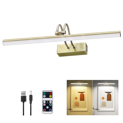 Picture Light, Picture Lights for Wall Cordless, 16inch Picture Lights with Timer and Dimmable, 5000mAh Battery Wall Lights for Display Gallery Painting Art Frame Portrait - Antique Brass 2 Colors - color: Antique Brass, size: 16"-2color