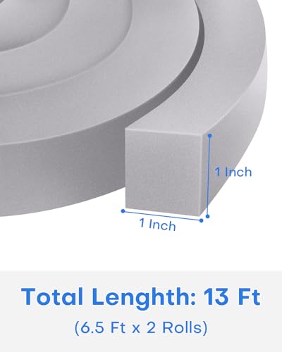2Packs Air Conditioner Foam Tape with Adhesive, 1''X1''X 6.5 Ft Window Weather Stripping, High Resilience Ac Window Seal Kit Foam Insulation for Winter Summer (6.5ft X 2 Rolls, Grey) - color: 2 PCS, size: 1''x1'' Grey