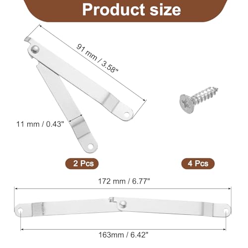 uxcell 2Pcs 6.77"x0.43" Folding Support Lid Hinges, Lift Up Lid Stay Hinge, 180 Degree Rotatable Metal Retro Hinges with Screws for Wooden Cases Boxes Display Trunk Chest, Silver - size: 6.77"x0.43"
