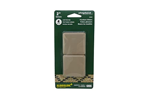 Shepherd Hardware 3949 2-Inch Adhesive, Square, Slide Glide Furniture Sliders, 4-Pack,Beige - style: 2 Inch, Square