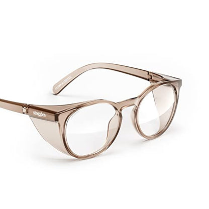 Stoggles Round Z87.1 Certified Polycarbonate Safety Glasses, Scratch & Shatter-Proof, Blue-Light & UV Blocking Lens, Top & Side Shields, Anti-Fog Dip Coated, Durable, Protective & Stylish Eyewear - color: Cold Brew