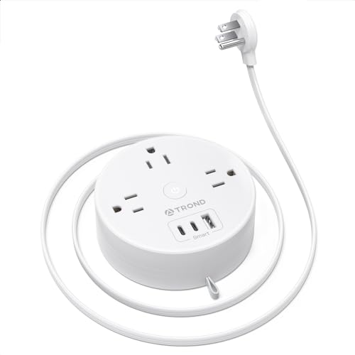 TROND Flat Plug Power Strip - Extension Cord 10FT Semi-Retractable, Power Strip with 3 AC Outlets 3 USB Ports (2 USB C), Cruise Ship Essentials, Desktop Charging Station for Home, Hotel, Dorm - color: White, size: 10ft Semi-retractable Cord, style: 17W US