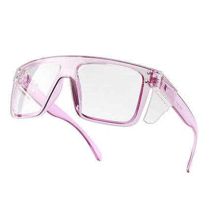 ANSI Z87 Safety Glasses, Photochromic UV400 Blue Light Blocking, Impact Resistant Work Glasses for Construction - color: Clear Purple