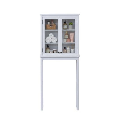 Alaterre Furniture Dorset Over-The-Toilet Storage Cabinet with Tempered Glass Doors – White Wood Bathroom Space Saver Organizer with Adjustable Shelves, Hutch & Wall Mount Hardware - size: Toilet Shelf + Glass Door Cabinet