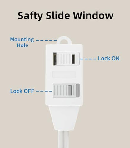 TiFFCOFiO Indoor Extension Cord, 2 Prong 6 Feet Extension Cord, 3 Polarized Outlets with Safety Slide Windows,13A/1625W, 16 AWG, 3 Packs - size: 3 Packs