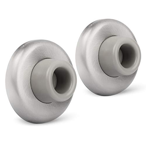 2 Pack Concave Wall Door Bumper Stop Brushed Satin Nickel – 2-1/2” Outside Diameter Stainless Steel Cover with 1-1/8” Gray Rubber Bumper – Easy to Install with Screw - color: Concave-Satin Nickel, size: 2 Pack