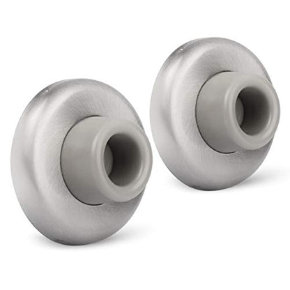2 Pack Concave Wall Door Bumper Stop Brushed Satin Nickel – 2-1/2” Outside Diameter Stainless Steel Cover with 1-1/8” Gray Rubber Bumper – Easy to Install with Screw - color: Concave-Satin Nickel, size: 2 Pack