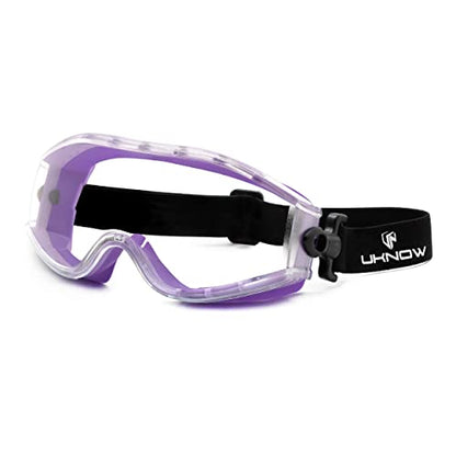 UKNOW Safety Goggles Over Glasses - Anti-Fog Clear Lens - ANSI Z87.1 Certified Eye Protection for Lab Work, Industrial Use - color: Violet