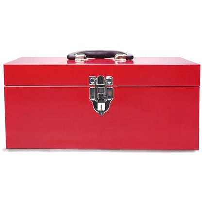 16" Small Tool Box Mini Toolbox Small Metal Tool Box with Latch Closure for Basic Tool Kits or Craft Storage - color: Red