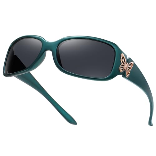 HAOLOTA Women's Polarized Sunglasses - Fashionable Wraparound Butterfly Design with UV400 Protection - color: A07 Teal Frame/Grey Lens