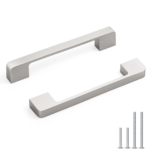 Rergy Cabinet Pulls Kitchen Handles for Cabinets, 10Pack Brushed Satin Nickel 5inch Hole Center, Square Drawer Hardware Zinc Alloy Dresser Handle for Cupboard - color: Brushed Satin Nickel, size: 5"/128MM Hole Center