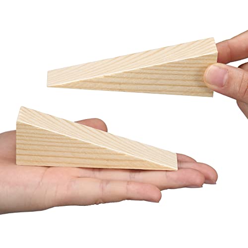 Treela Wooden Wedges for Chair Caning Supplies Wood Wedge Non Slip Wood Door Wedge Tool Triangle Block for Chair Caning Door Stop, 3.94 x 1.18 x 1.18 Inch(10 Pieces)