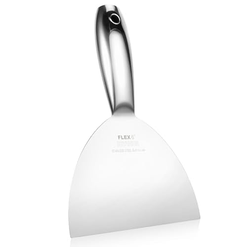 6" Putty Knife, One Piece Putty Knives for Spackling, Drywall, Paint, and Wallpaper Removal, Premium Polished All-Metal Stainless Steel Putty Knife for Smooth Finish - size: 6"